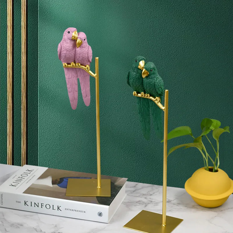European Style Creative Parrot Resin with Copper TV Cabinet Decor Living Room Home Ornament