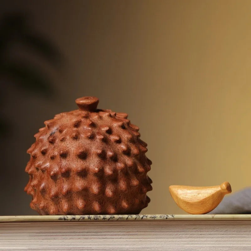 Cute Beech Wood Durian Hedgehog Decor Anxiety Relief Home Office Desk Ornament Tea Pet