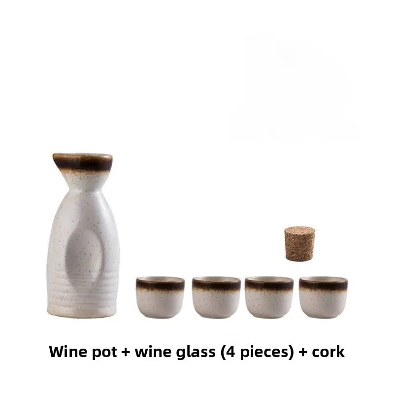 Japanese Ceramic Sake Set with Warmer and Cups for Home Use