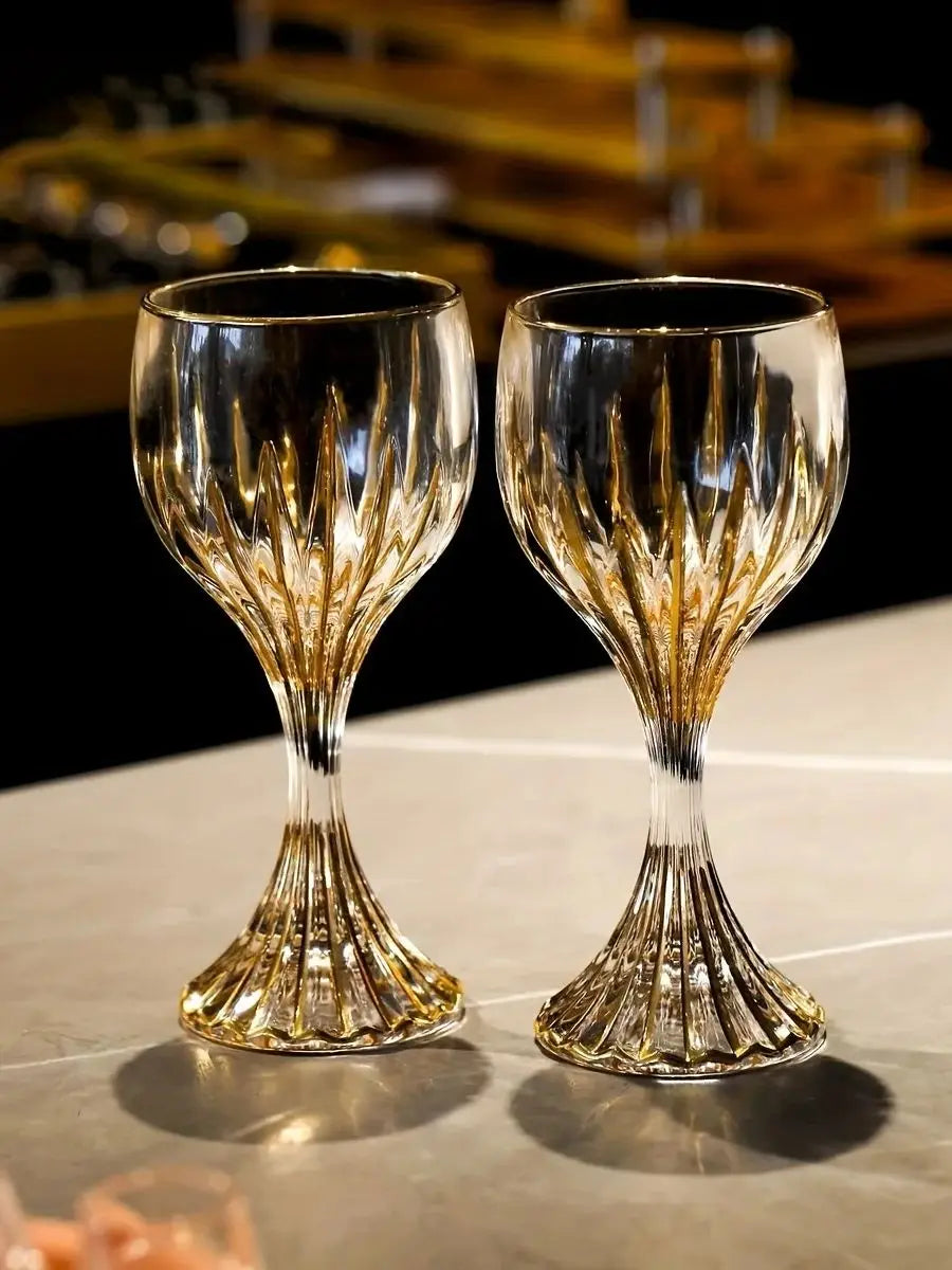 Luxury Crystal Gold Trim Wine Glass Lead Free Elegant Highball Champagne Cup for Home