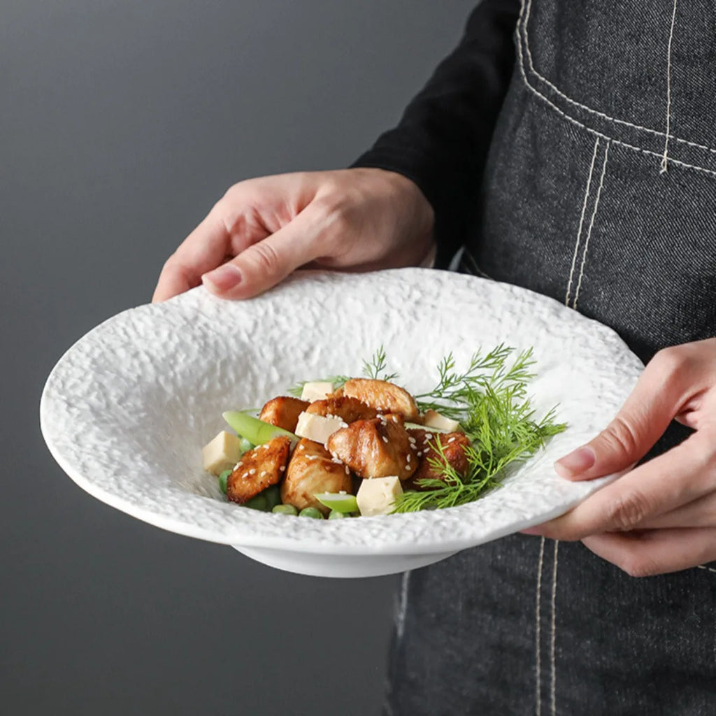 Rock Pattern Ceramic Plate Deep Dish Soup Plate Irregular Salad Bowl Western Dinnerware