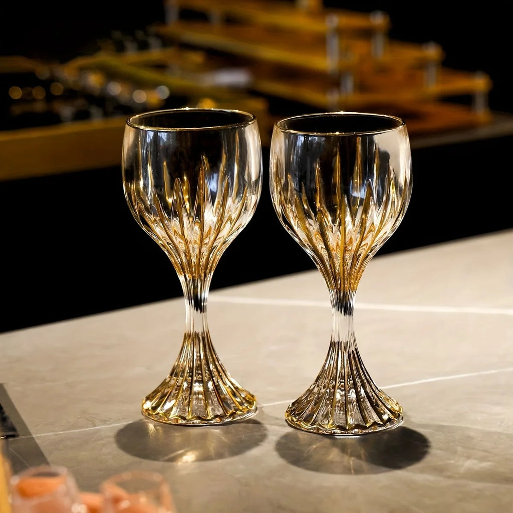 Luxury Crystal Gold Trim Wine Glass Lead Free Elegant Highball Champagne Cup for Home