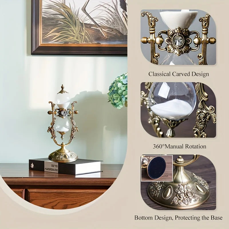 Vintage Metal Sandglass Timer Creative Home Decor Glass Ornament Gift Antique Craft