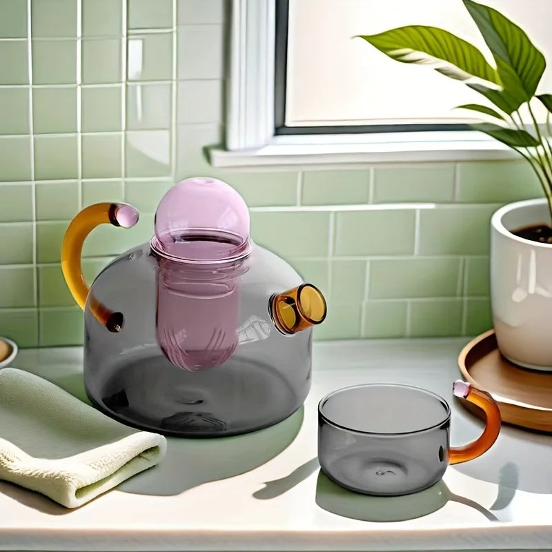 Creative Colorful Heat Resistant Glass Teapot with Tea Strainer for Electric Stove Tea Brewing