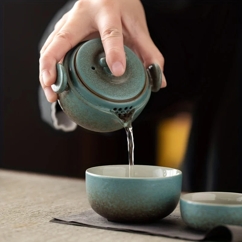 Handmade Kung Fu Ceramic Teapot and Tea Cup Set for Travel, Office, Living Room, Camping - Portable and Creative Gift
