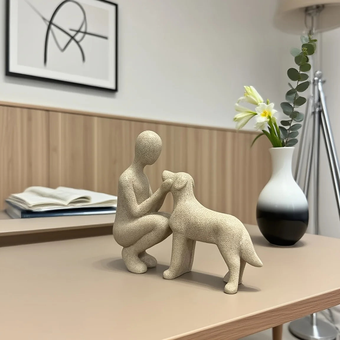 Creative Minimalist Art Figure with Dog Nordic Decor for Living Room Bar Cabinet Couple Home Ornament
