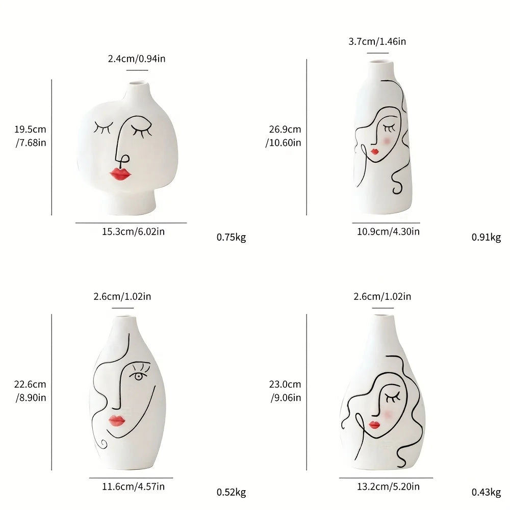 Nordic Hand Painted Face Creative Ceramic Vase Home Living Room Decor Flower Vase Gift