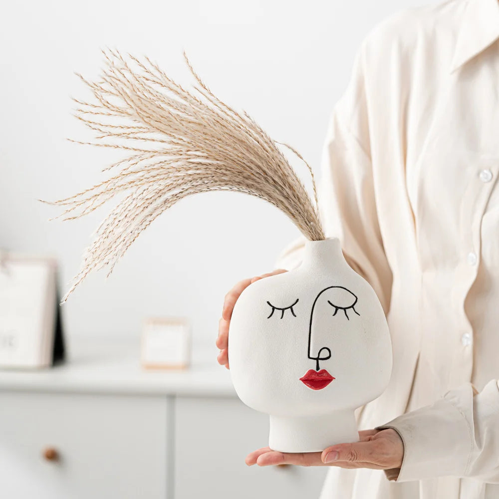 Nordic Hand Painted Face Creative Ceramic Vase Home Living Room Decor Flower Vase Gift