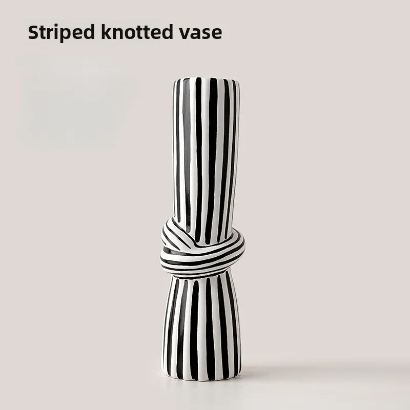 Beihanmei Creative Retro Black White Striped Ceramic Vase for Flower Arrangement Living Room Decor