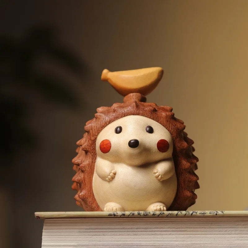 Cute Beech Wood Durian Hedgehog Decor Anxiety Relief Home Office Desk Ornament Tea Pet
