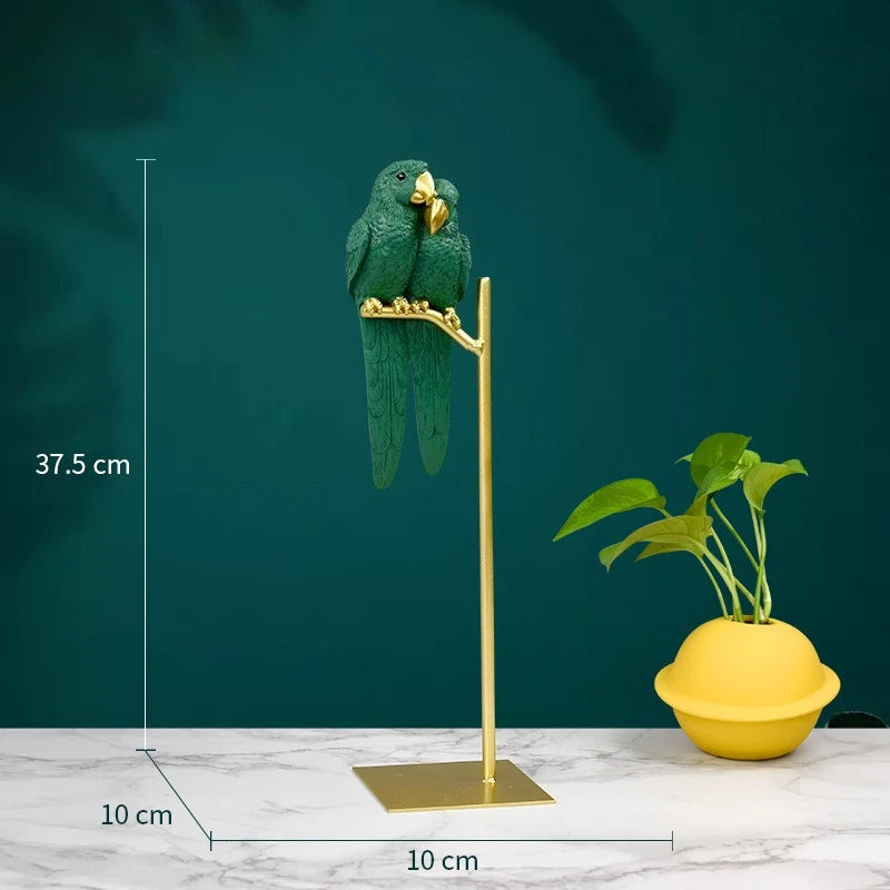 European Style Creative Parrot Resin with Copper TV Cabinet Decor Living Room Home Ornament