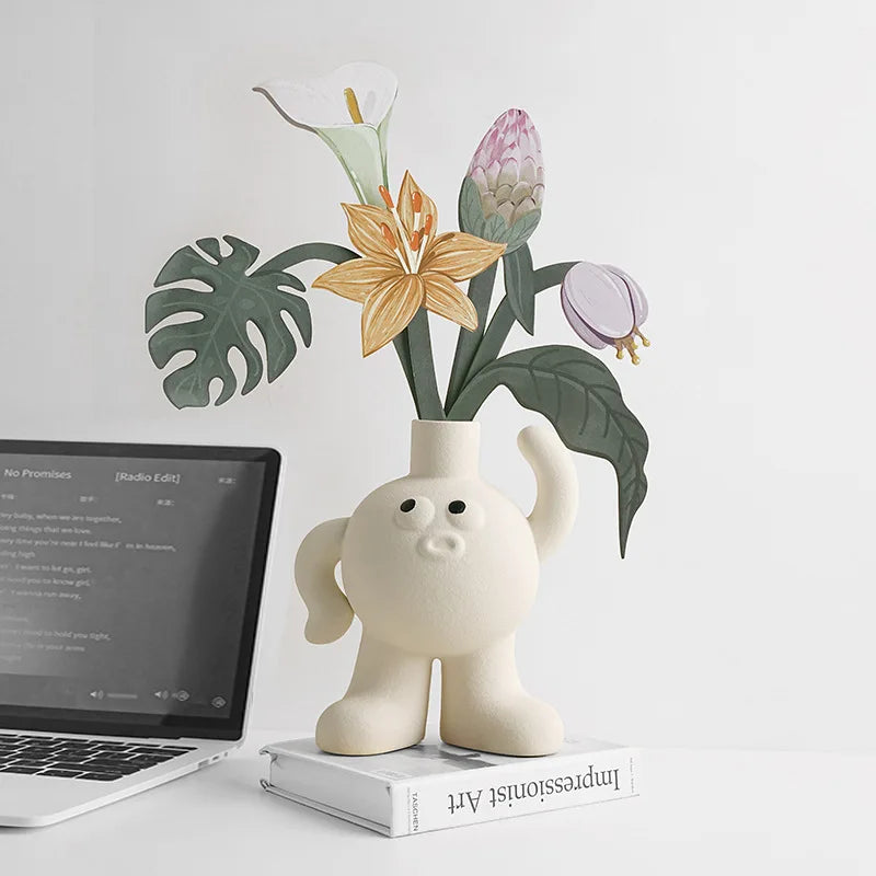 Creative Creamy Big Foot Vase for Home Decor Living Room TV Cabinet Tabletop Cute Flower Pot