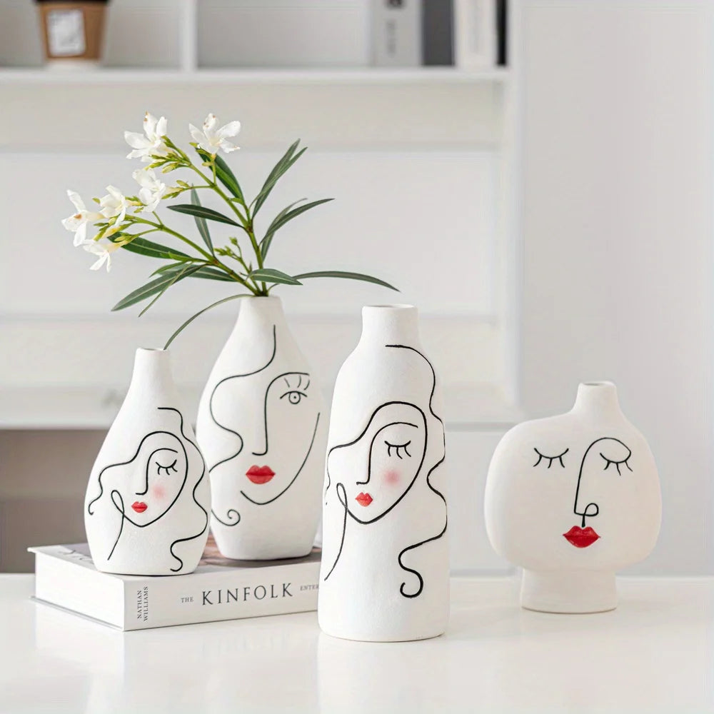 Nordic Hand Painted Face Creative Ceramic Vase Home Living Room Decor Flower Vase Gift