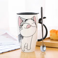 Creative Cute Large Capacity Ceramic Mug with Lid Spoon Straw for Office Home Use