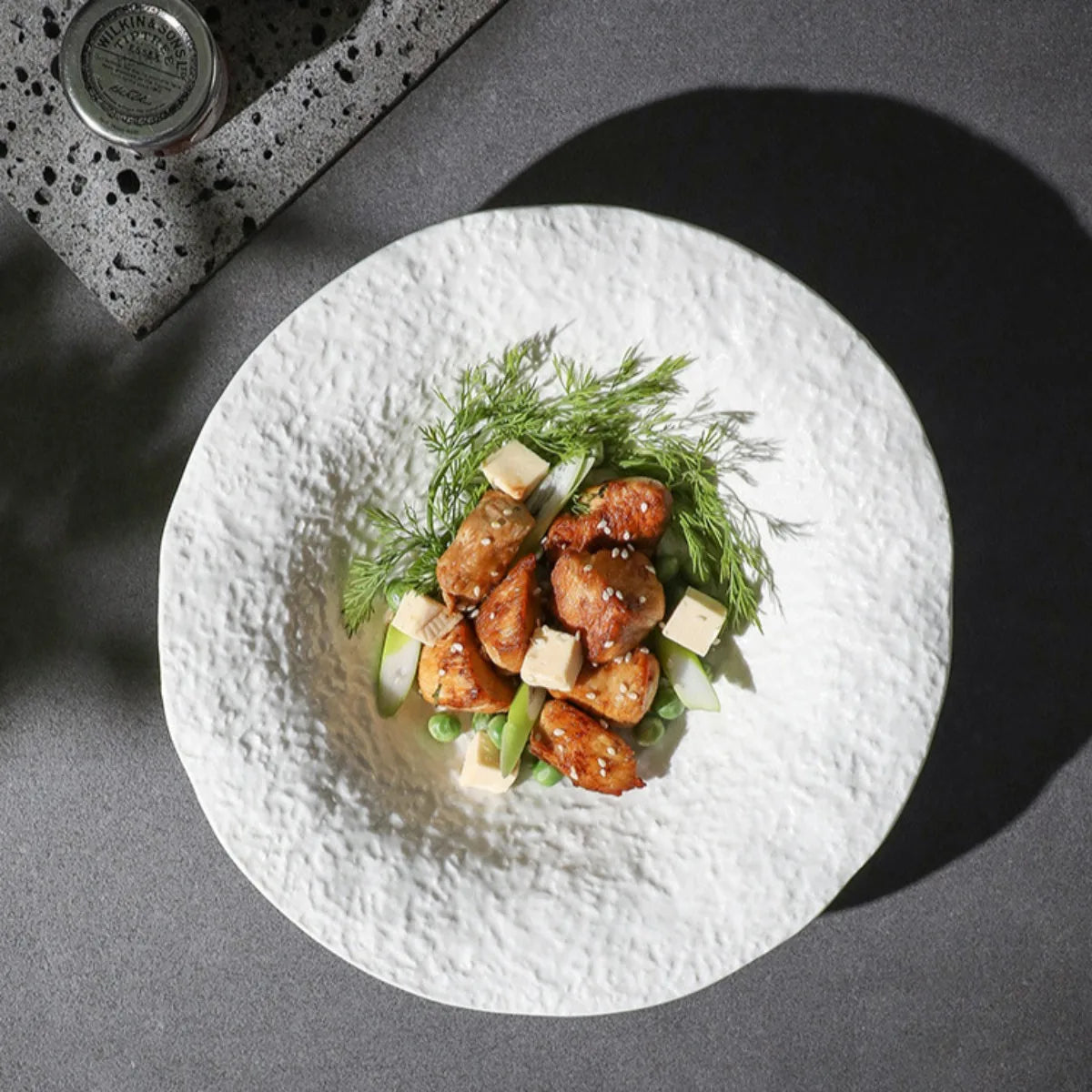 Rock Pattern Ceramic Plate Deep Dish Soup Plate Irregular Salad Bowl Western Dinnerware