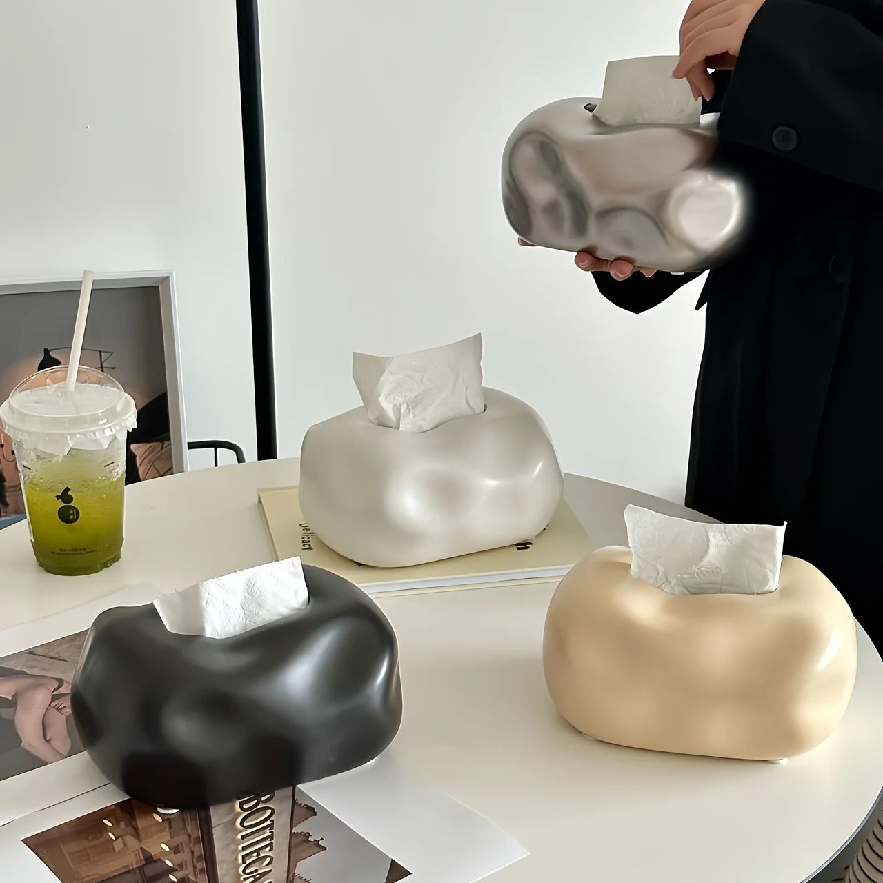 Ceramic Tissue Box Holder Creative Desktop Decor High-end Tabletop Tissue Storage for Living Room