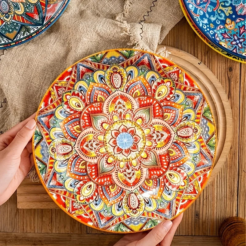 Bohemian Ceramic Plate High Value Cross Border New Home Dish Under Glaze Deep Dinner Plate