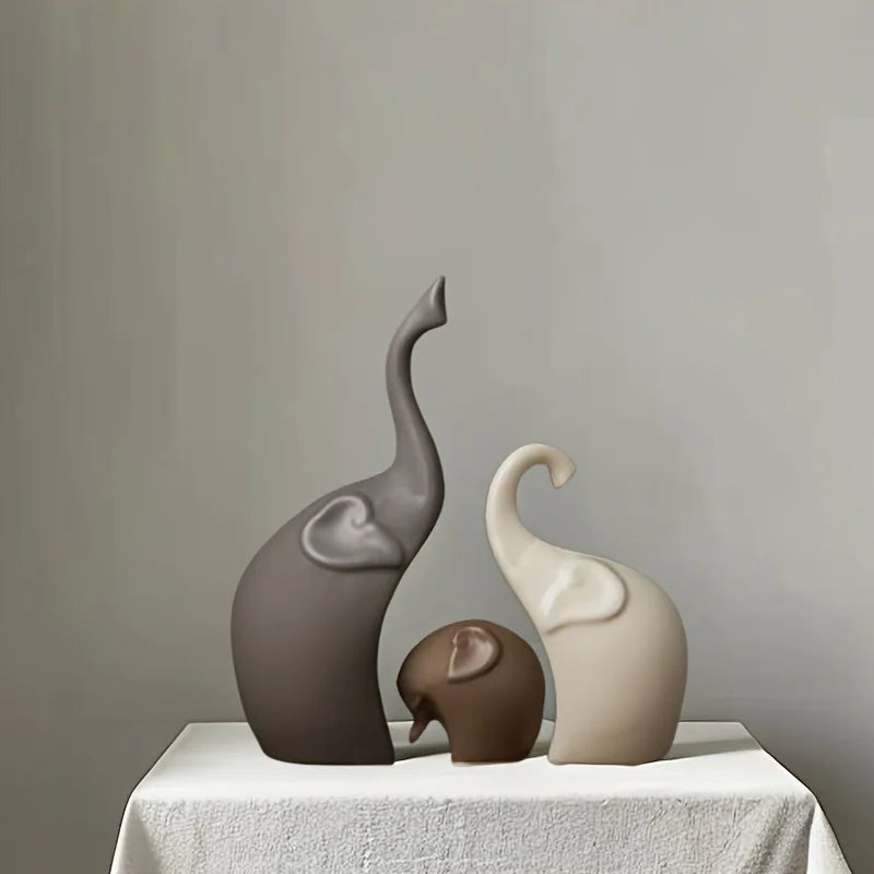 Nordic Matte Ceramic Elephant Family Figurines Modern Home Decor Animal Sculptures for Bookshelf Living Room Office Decor Gifts