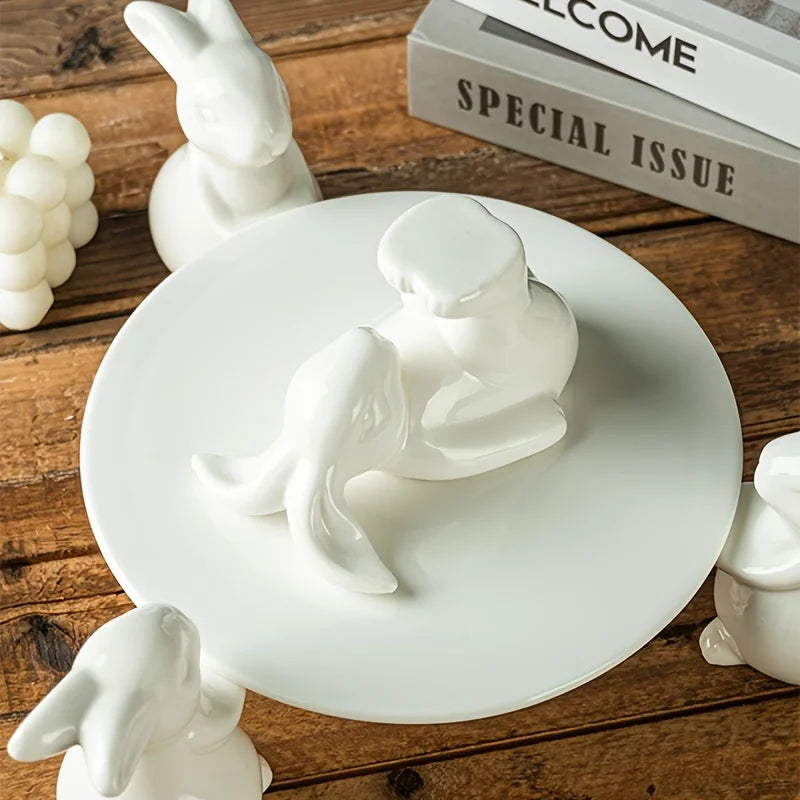 European Creative Ceramic Rabbit Cake Plate Wedding Dessert Stand Fruit Tray Home Decor