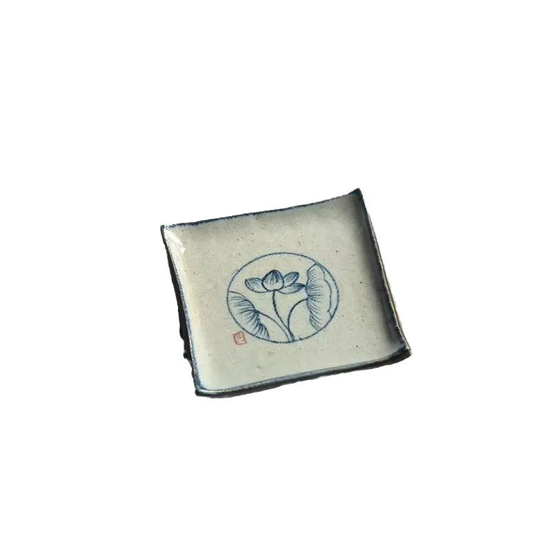 Handmade Ceramic Tea Coaster Square Cup Holder Blue White Porcelain Kung Fu Tea Set Zen Style
