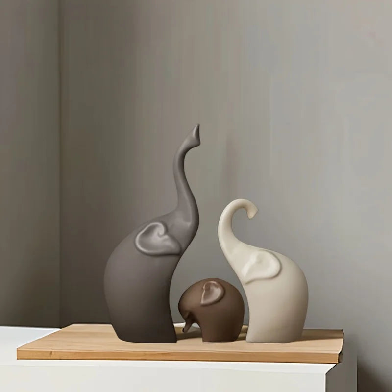 Nordic Matte Ceramic Elephant Family Figurines Modern Home Decor Animal Sculptures for Bookshelf Living Room Office Decor Gifts