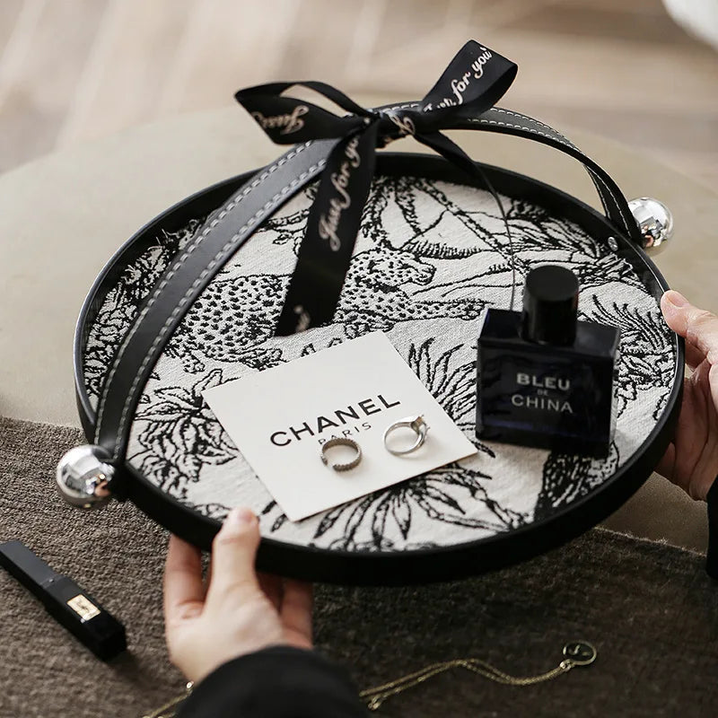 Wooden Entryway Perfume Tray Leather Scented Decorative European Style Jewelry Organizer