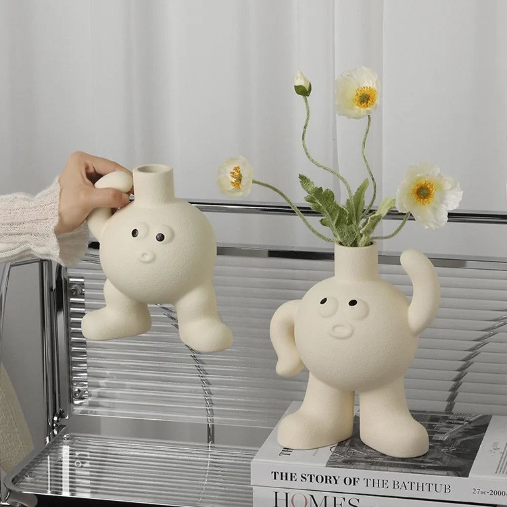Creative Creamy Big Foot Vase for Home Decor Living Room TV Cabinet Tabletop Cute Flower Pot