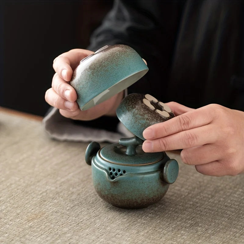 Handmade Kung Fu Ceramic Teapot and Tea Cup Set for Travel, Office, Living Room, Camping - Portable and Creative Gift