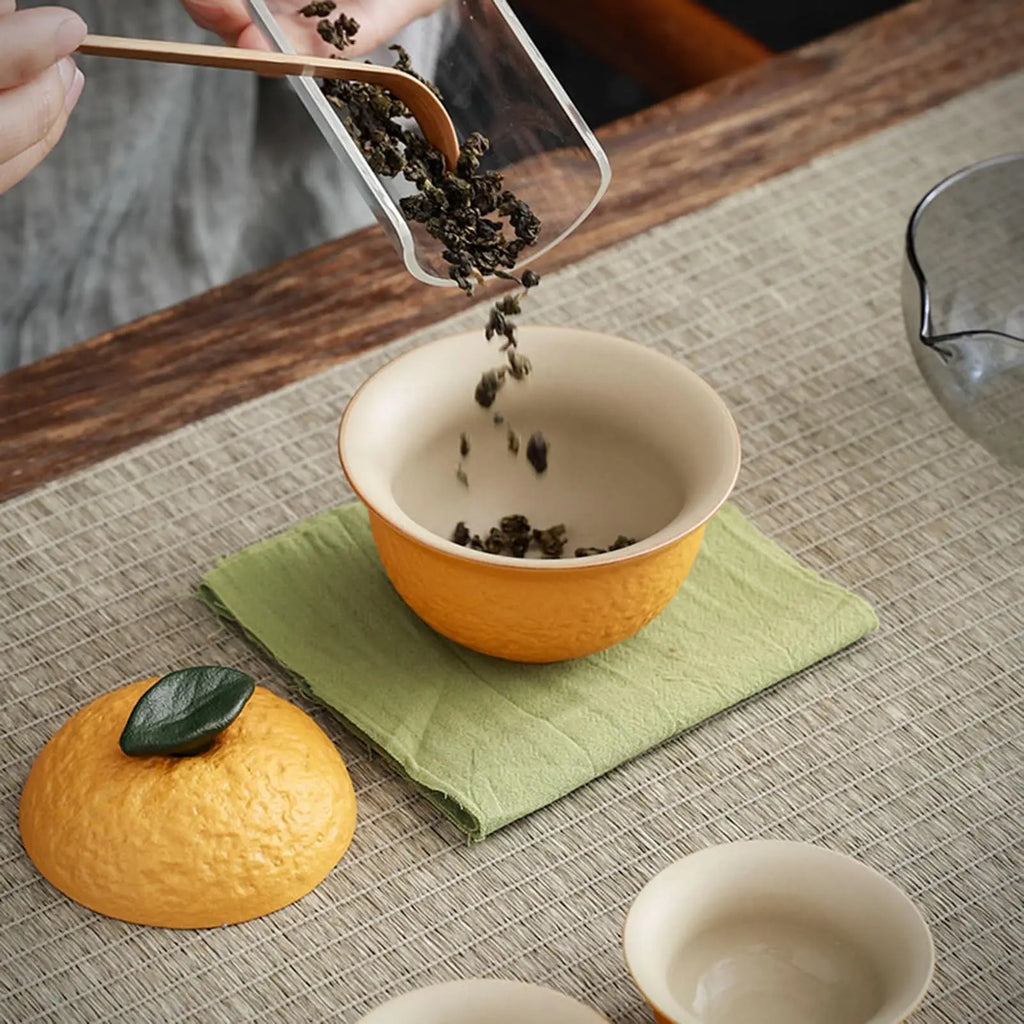 Portable Teapot Set .Travel Kungfu Tea Cup Tangerine Shape Mini Chinese Ceramic Teapot Tea Cup With Travel Bag