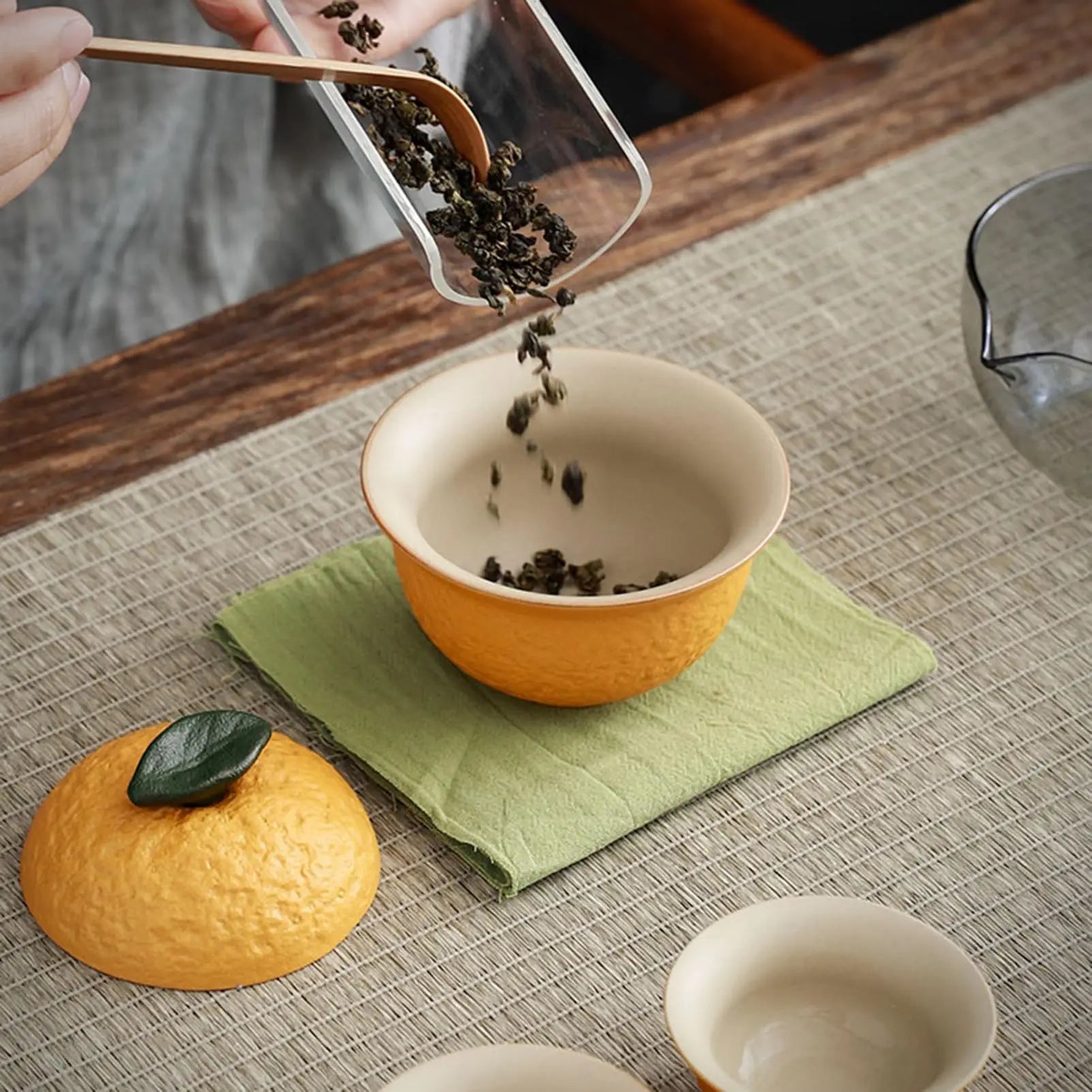 Portable Teapot Set .Travel Kungfu Tea Cup Tangerine Shape Mini Chinese Ceramic Teapot Tea Cup With Travel Bag