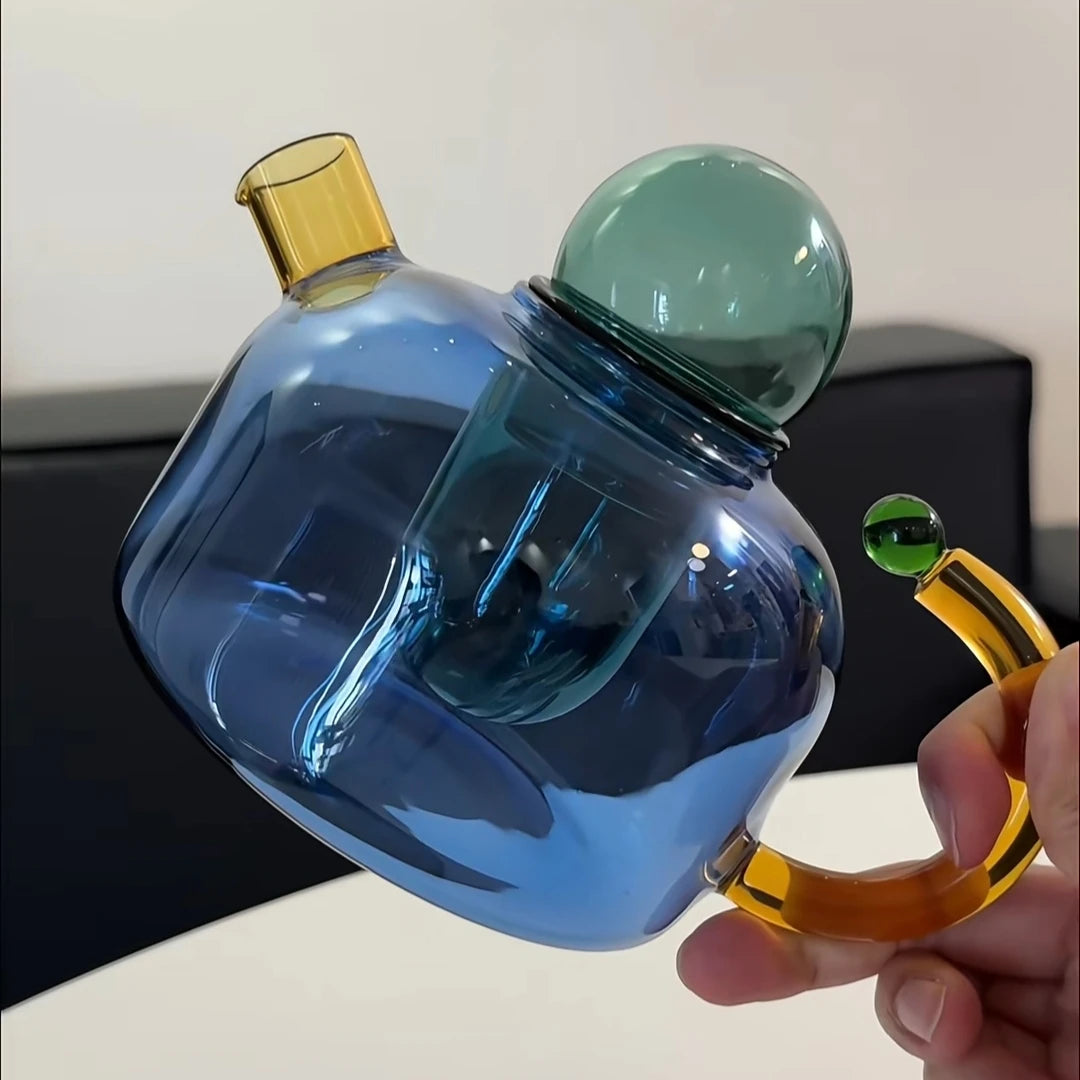 Creative Colorful Heat Resistant Glass Teapot with Tea Strainer for Electric Stove Tea Brewing