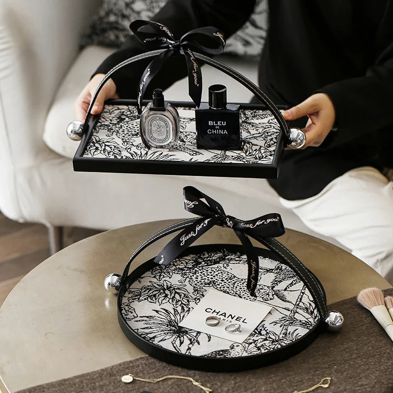 Wooden Entryway Perfume Tray Leather Scented Decorative European Style Jewelry Organizer