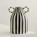 Hand-Painted Ceramic Vase with Dual Handles - Striped, Cylinder Design for Living Room Decor, Earthenware, Decorative Ornaments
