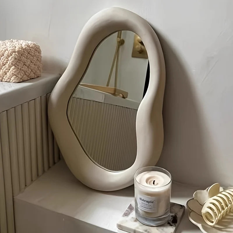Ceramic Irregular Makeup Mirror, Simple Aesthetic Desktop Vanity Mirror for Bedroom Decoration